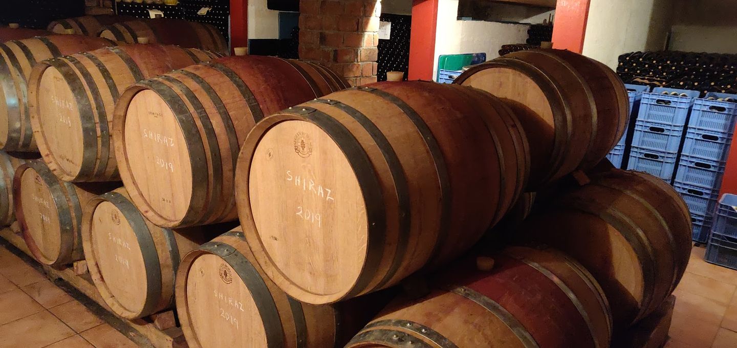 wine barrels at the Agia Mavri winery in Cyprus