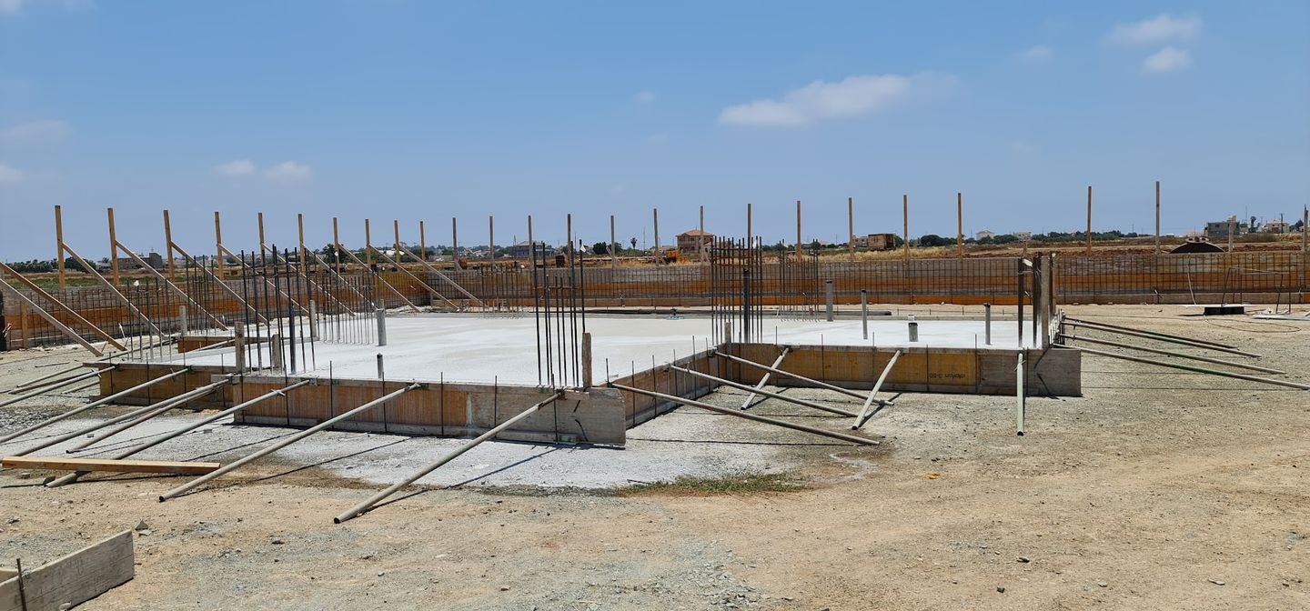 concrete foundations with rebar on a house construction site