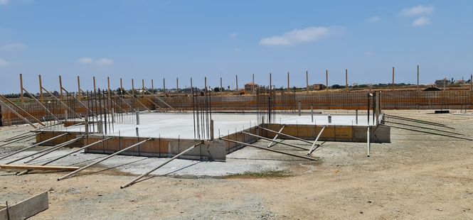 concrete foundations with rebar on a house construction site