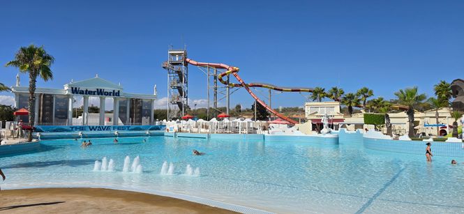 pool with water slides at the WaterWorld aquapark in Ayia Napa